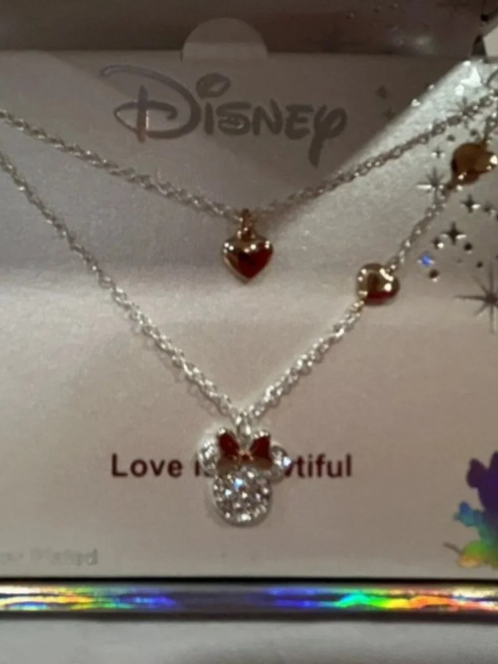 Disney Minnie Love Is Bowtiful Fine Silver Plated 16 - 18 Necklace New in Box